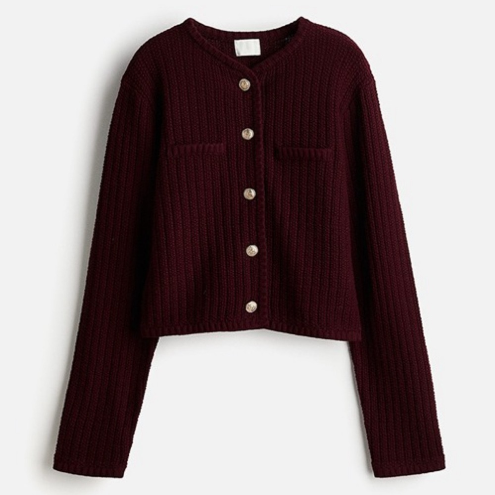 H&M Women's Ribbed Cardigan in Deep Burgundy